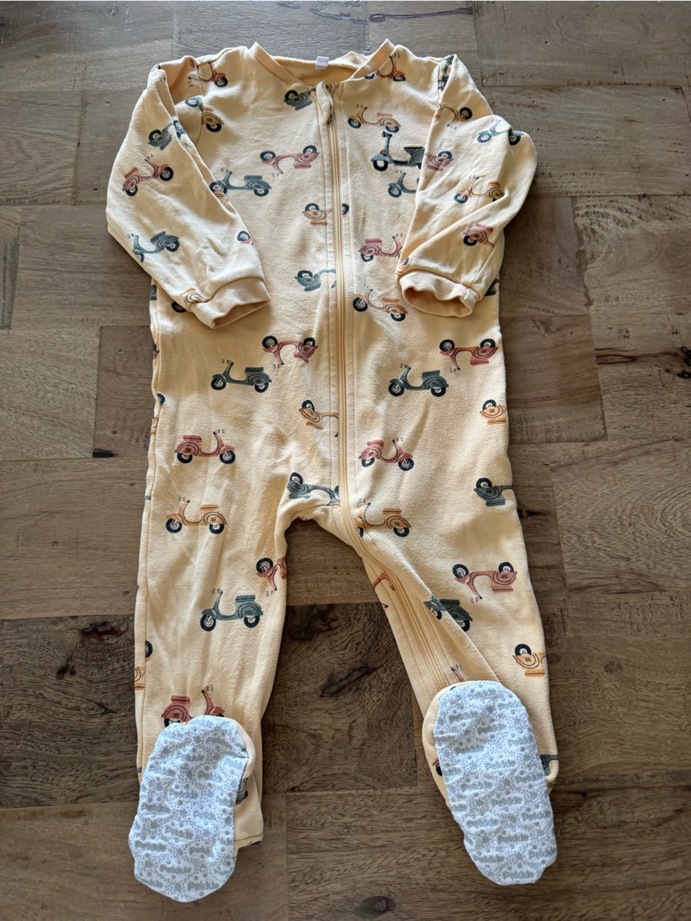 Pekkle Kids Yellow Scooter Print One-Piece Footed footies size 12 months